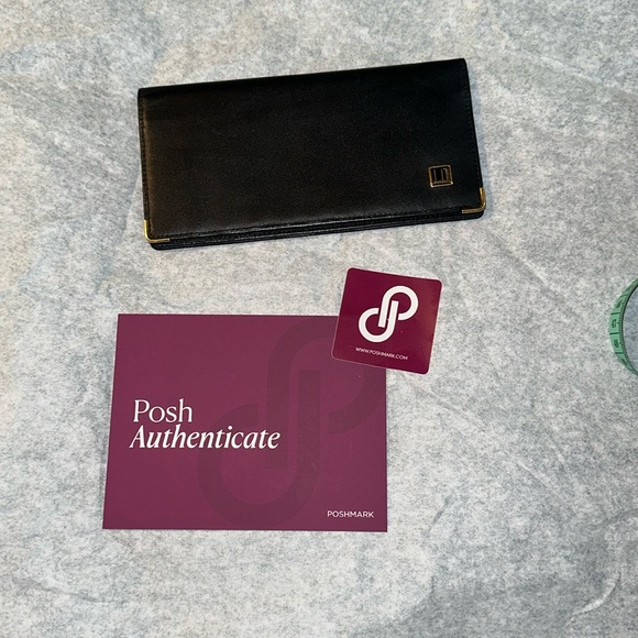 Dunhill black wallet / checkbook holder with gold details and card slots - Picture 1 of 8